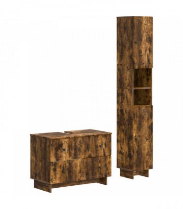 vidaXL 2 Piece Bathroom Cabinet Set EDE Smoked Oak Engineered Wood