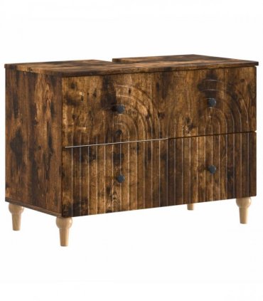 vidaXL 2 Piece Bathroom Cabinet Set ALKMAAR Smoked Oak Engineered Wood