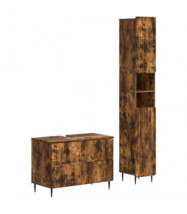 vidaXL 2 Piece Bathroom Cabinet Set ZWOLLE Smoked Oak Engineered Wood