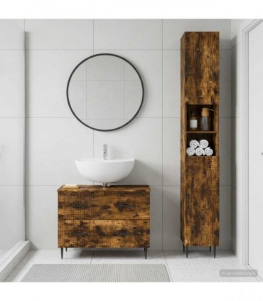vidaXL 2 Piece Bathroom Cabinet Set HAARLEM Smoked Oak Engineered Wood