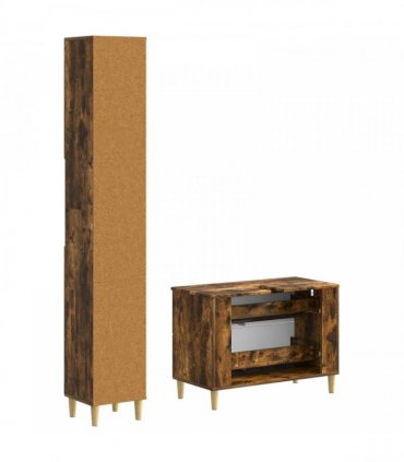 vidaXL 2 Piece Bathroom Cabinet Set DELFT Smoked Oak Engineered Wood