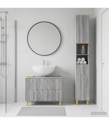 vidaXL 2 Piece Bathroom Cabinet Set DELFT Grey Sonoma Engineered Wood