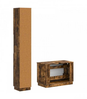 vidaXL 2 Piece Bathroom Cabinet Set HOORN Smoked Oak Engineered Wood