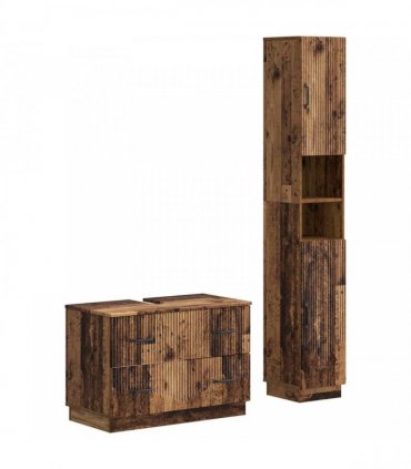 vidaXL 2 Piece Bathroom Cabinet Set HOORN Old Wood Engineered Wood