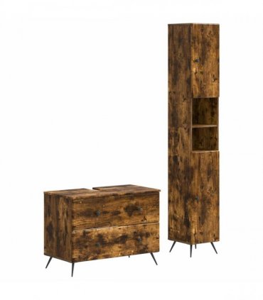 vidaXL 2 Piece Bathroom Cabinet Set BREDA Smoked Oak Engineered Wood