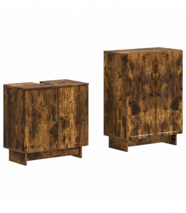 vidaXL 2 Piece Bathroom Cabinet Set EDE Smoked Oak Engineered Wood