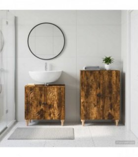 vidaXL 2 Piece Bathroom Cabinet Set ALKMAAR Smoked Oak Engineered Wood