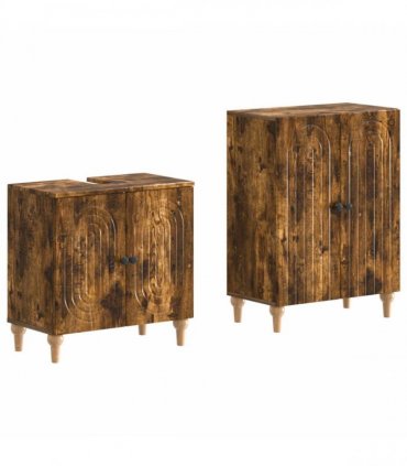 vidaXL 2 Piece Bathroom Cabinet Set ALKMAAR Smoked Oak Engineered Wood