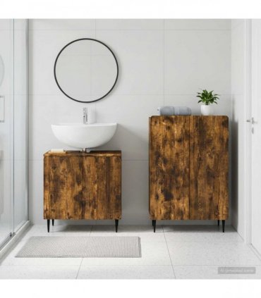 vidaXL 2 Piece Bathroom Cabinet Set ZWOLLE Smoked Oak Engineered Wood