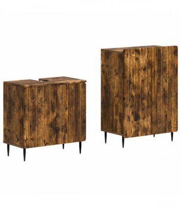 vidaXL 2 Piece Bathroom Cabinet Set ZWOLLE Smoked Oak Engineered Wood