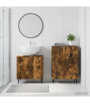 vidaXL 2 Piece Bathroom Cabinet Set HAARLEM Smoked Oak Engineered Wood