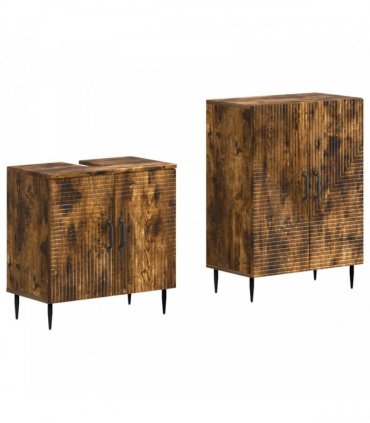 vidaXL 2 Piece Bathroom Cabinet Set HAARLEM Smoked Oak Engineered Wood