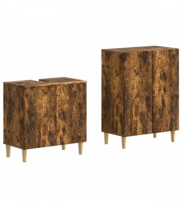 vidaXL 2 Piece Bathroom Cabinet Set DELFT Smoked Oak Engineered Wood