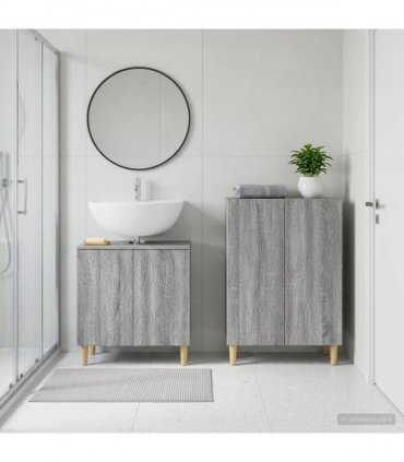 vidaXL 2 Piece Bathroom Cabinet Set DELFT Grey Sonoma Engineered Wood