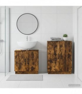 vidaXL 2 Piece Bathroom Cabinet Set HOORN Smoked Oak Engineered Wood