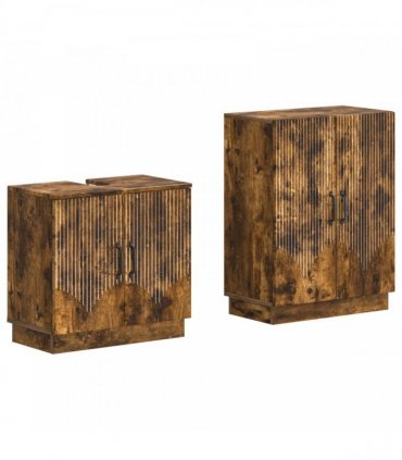 vidaXL 2 Piece Bathroom Cabinet Set HOORN Smoked Oak Engineered Wood