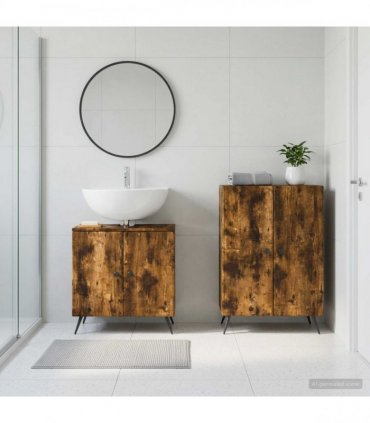 vidaXL 2 Piece Bathroom Cabinet Set BREDA Smoked Oak Engineered Wood