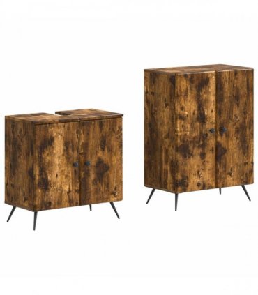 vidaXL 2 Piece Bathroom Cabinet Set BREDA Smoked Oak Engineered Wood