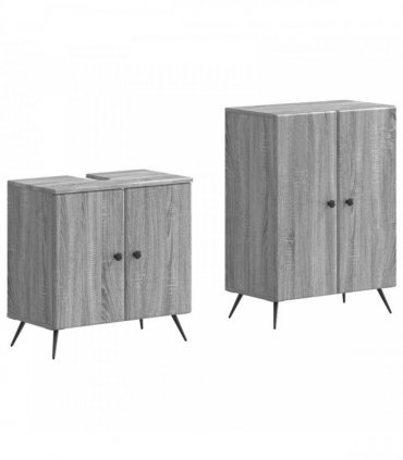 vidaXL 2 Piece Bathroom Cabinet Set BREDA Grey Sonoma Engineered Wood