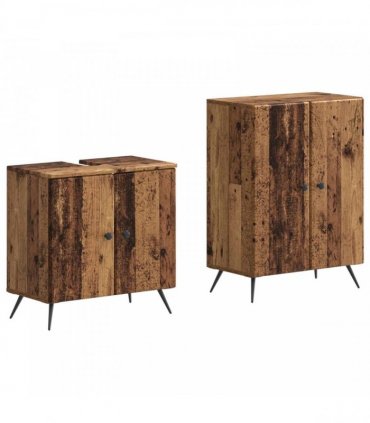 vidaXL 2 Piece Bathroom Cabinet Set BREDA Old Wood Engineered Wood