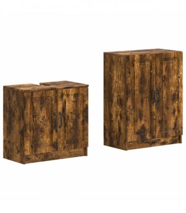 vidaXL 2 Piece Bathroom Cabinet Set UTRECHT Smoked Oak Engineered Wood