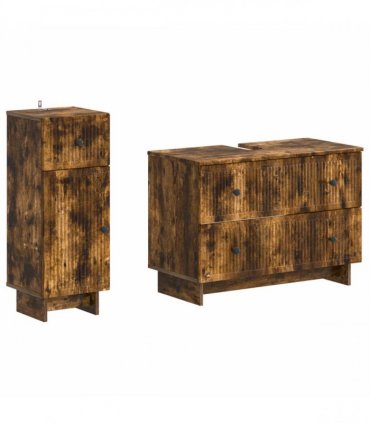 vidaXL 2 Piece Bathroom Cabinet Set EDE Smoked Oak Engineered Wood