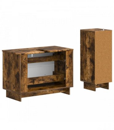 vidaXL 2 Piece Bathroom Cabinet Set EDE Smoked Oak Engineered Wood