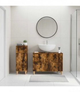 vidaXL 2 Piece Bathroom Cabinet Set ALKMAAR Smoked Oak Engineered Wood
