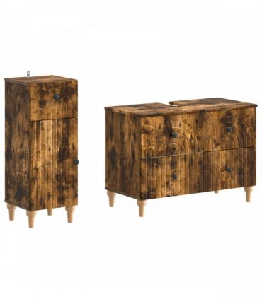 vidaXL 2 Piece Bathroom Cabinet Set ALKMAAR Smoked Oak Engineered Wood