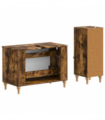 vidaXL 2 Piece Bathroom Cabinet Set ALKMAAR Smoked Oak Engineered Wood