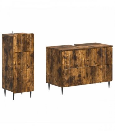 vidaXL 2 Piece Bathroom Cabinet Set ZWOLLE Smoked Oak Engineered Wood