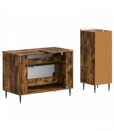 vidaXL 2 Piece Bathroom Cabinet Set ZWOLLE Smoked Oak Engineered Wood