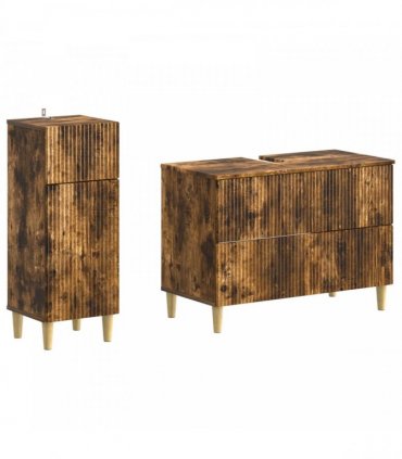 vidaXL 2 Piece Bathroom Cabinet Set ARNHEM Smoked Oak Engineered Wood