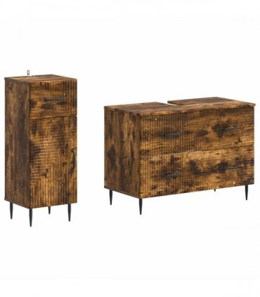 vidaXL 2 Piece Bathroom Cabinet Set HAARLEM Smoked Oak Engineered Wood