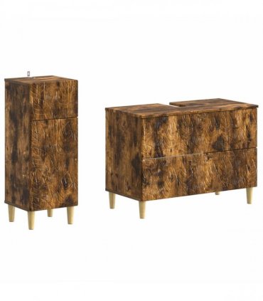 vidaXL 2 Piece Bathroom Cabinet Set DELFT Smoked Oak Engineered Wood
