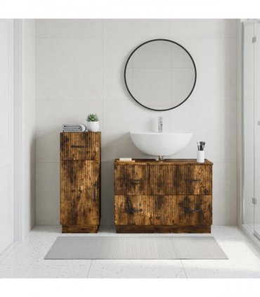 vidaXL 2 Piece Bathroom Cabinet Set HOORN Smoked Oak Engineered Wood