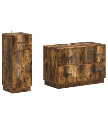 vidaXL 2 Piece Bathroom Cabinet Set HOORN Smoked Oak Engineered Wood