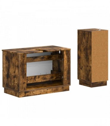 vidaXL 2 Piece Bathroom Cabinet Set HOORN Smoked Oak Engineered Wood