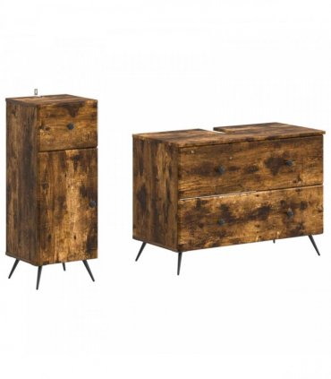 vidaXL 2 Piece Bathroom Cabinet Set BREDA Smoked Oak Engineered Wood