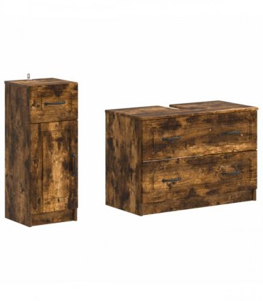vidaXL 2 Piece Bathroom Cabinet Set UTRECHT Smoked Oak Engineered Wood