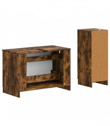 vidaXL 2 Piece Bathroom Cabinet Set UTRECHT Smoked Oak Engineered Wood