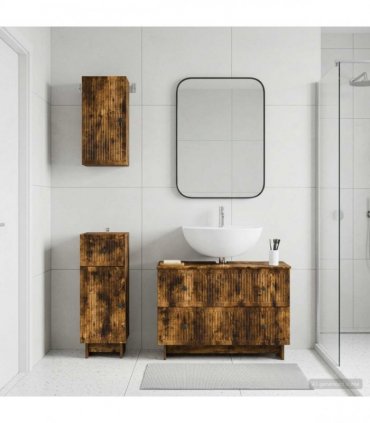 vidaXL 3 Piece Bathroom Cabinet Set EDE Smoked Oak Engineered Wood