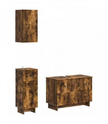 vidaXL 3 Piece Bathroom Cabinet Set EDE Smoked Oak Engineered Wood