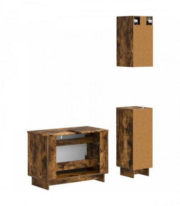 vidaXL 3 Piece Bathroom Cabinet Set EDE Smoked Oak Engineered Wood