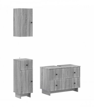 vidaXL 3 Piece Bathroom Cabinet Set EDE Grey Sonoma Engineered Wood