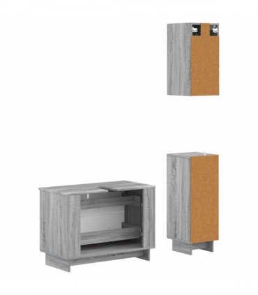 vidaXL 3 Piece Bathroom Cabinet Set EDE Grey Sonoma Engineered Wood