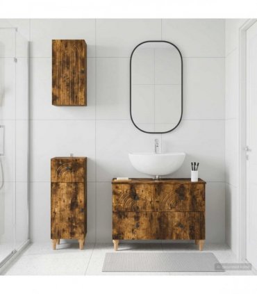 vidaXL 3 Piece Bathroom Cabinet Set ALKMAAR Smoked Oak Engineered Wood