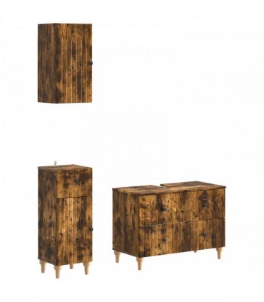 vidaXL 3 Piece Bathroom Cabinet Set ALKMAAR Smoked Oak Engineered Wood