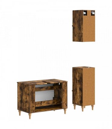 vidaXL 3 Piece Bathroom Cabinet Set ALKMAAR Smoked Oak Engineered Wood