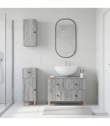 vidaXL 3 Piece Bathroom Cabinet Set ALKMAAR Grey Sonoma